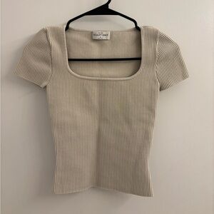 Aritzia Tan Fitted Ribbed Top